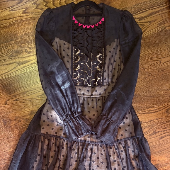 Temperley London Black Sheer Polka Dot Dress with Nude Lining Size 6 US / 10 UK - Picture 3 of 5